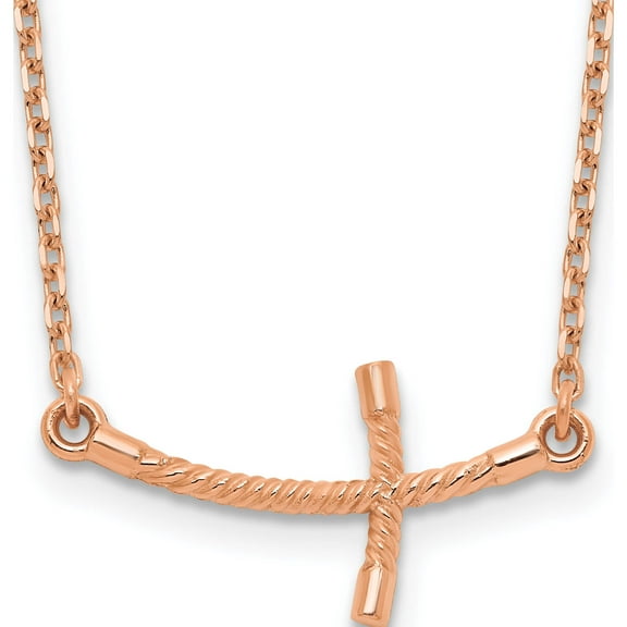 14K Rose Gold Small Sideways Curved Twist Cross Necklace (19 X 1) Made In United States sf2088-19