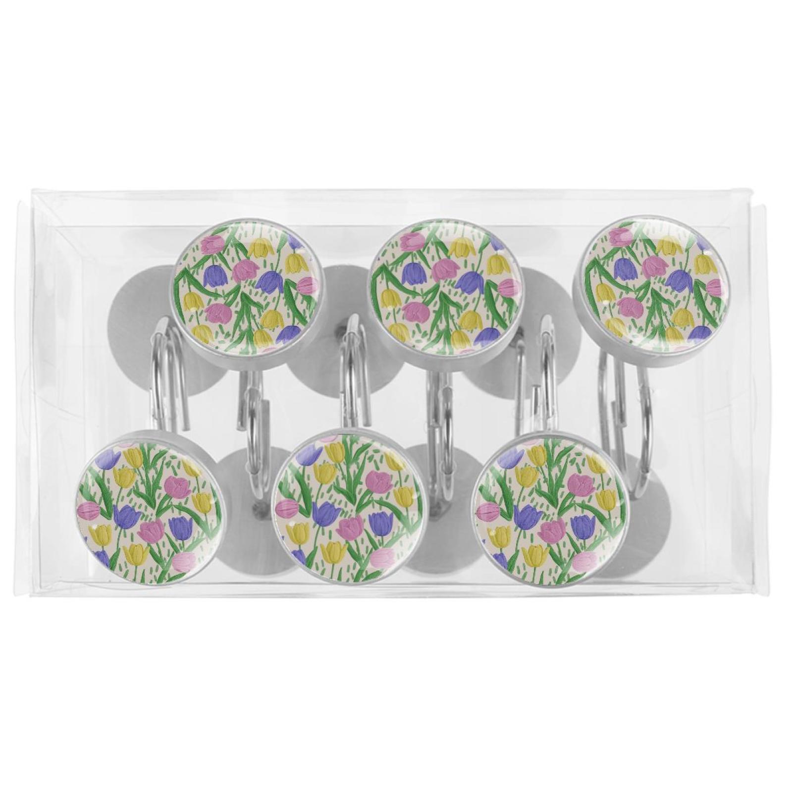 HemaKayy 12 Pcs Shower Curtain Hooks Bathroom Decorative Accessories Warm Tulip