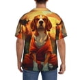 thumbnail image 6 of Picia Sunset Meditating Dog Men's Linen Shirts Short Sleeve Cuban Beach Shirts Casual Shirts Button Down Shirt for Men Beach Summer Wedding Shirt-Small, 6 of 7