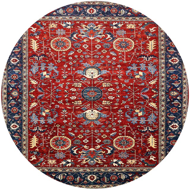 Ahgly Company Tapis Rond Intérieur Moderne Mi-Siècle Rouge Canneberge Oriental, 8 Pieds Rond