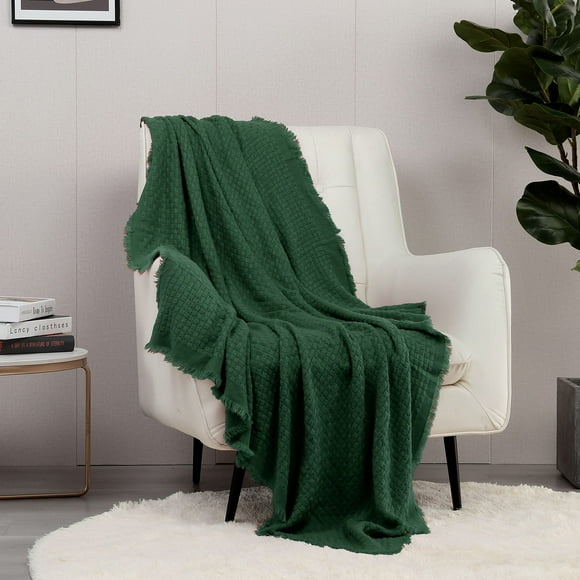 Manta tejida con diseño bohemio de Blanket CREVENT, 127 x 152 cm, color verde suave