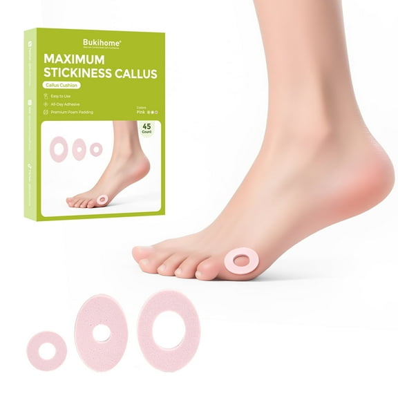 Bukihome Corn Cushions for Toes and Feet - Callus Cushions to Protect Sore Spots with Foam Padding - Self-Stick Adhesive Pads - Relief Pain, Pressure and Friction from Shoes (Pink, 45 Count)
