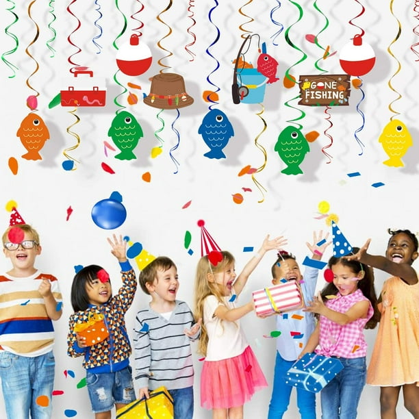 30CT Gone Fishing Party Hanging Swirl Decorations Kit Little Fisherman The  Big One Birthday Baby Shower Photo Props Summer Reel Fun Ideas Ceiling Door  Foil Whirls Streamers Supplies - - 