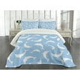 thumbnail image 3 of Ambesonne Ocean Quilted Bedspread Set 3 Pcs, Pattern with Dolphins, King Size, Pale Blue White, 3 of 5