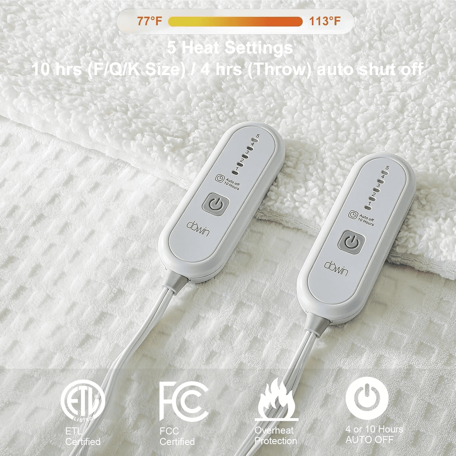 Dowin Electric Blanket King Size - Waffle Heated Blanket with Dual Control, 5 Heating Levels, 10 Hrs Auto Off, Sherpa Fleece Warming Blanket for Bed, Machine Washable, 90x100 Beige