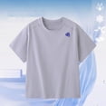 thumbnail image 2 of Babcutegg Solid Color Letter-Printed Loose-Fit Short Sleeve Casual T-Shirt for Kids – Round Neck Unisex Sports Top with Breathable Fabric and Modern Streetwear Style Gray Size 15-16, 2 of 5