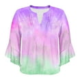 thumbnail image 5 of Wyobmus 3/4 Sleeve Tops for Women Casual Ruffled Cuffed Short Sleeve V Neck T Shirts Gradient Color Blouses Dressy Tunic Tops C-Purple, 5 of 5