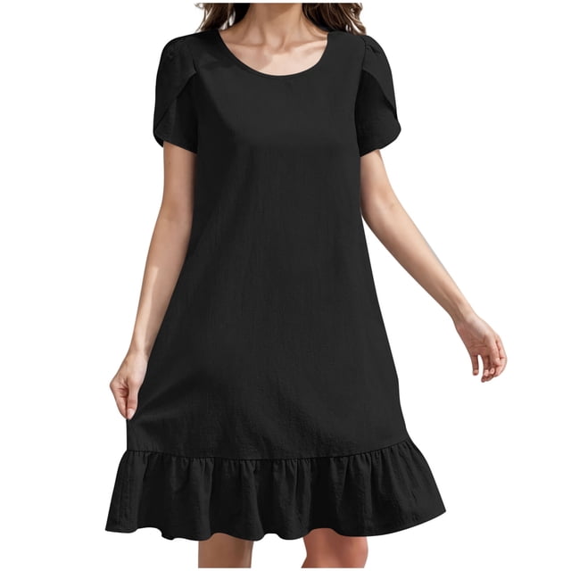 Liquidation d'Été 2025! Robe Grande Taille pour Femmes, Robe d'Été en Solde pour Femmes, Robe Longue en Coton et Lin avec Ourlet à Volants