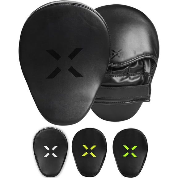 FightX Curved Boxing Mitts and Pads Leather Boxing Training Equipment MMA Focus Kickboxing Muay Thai Punch Speed Training Boxing Pads for Kids, Men & Women (Black/Green Fluorescent)…