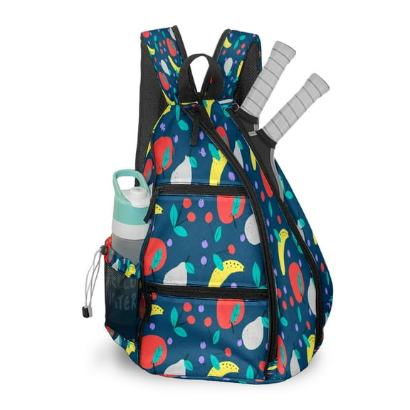 Pickleball Shoulder Bag for Men and Women - Fence Hook - Crossbody Backpack with Water Bottle Holder Food Pattern