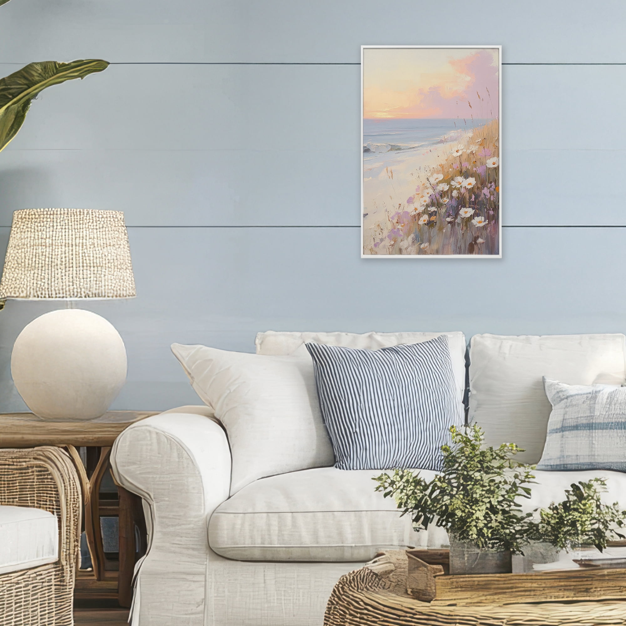 Stupell Industries Pastel Sunset Wildflowers By Sea White Framed Giclee Art, design by Sisi and Seb