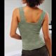 thumbnail image 5 of Tops Cortos de Tirantes Anchos con Cuello Cuadrado para Mujer, Tops Florales para Salir, Tops Cortos Ajustados con Ribete de Lechuga, Verde S, 5 of 6