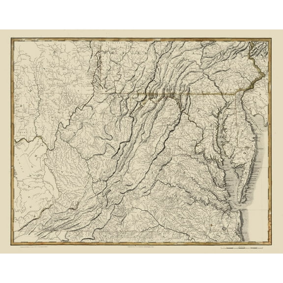 Historic State Map - Virginia - Flowman 1814 - 29.04 x 23 - Vintage Wall Art