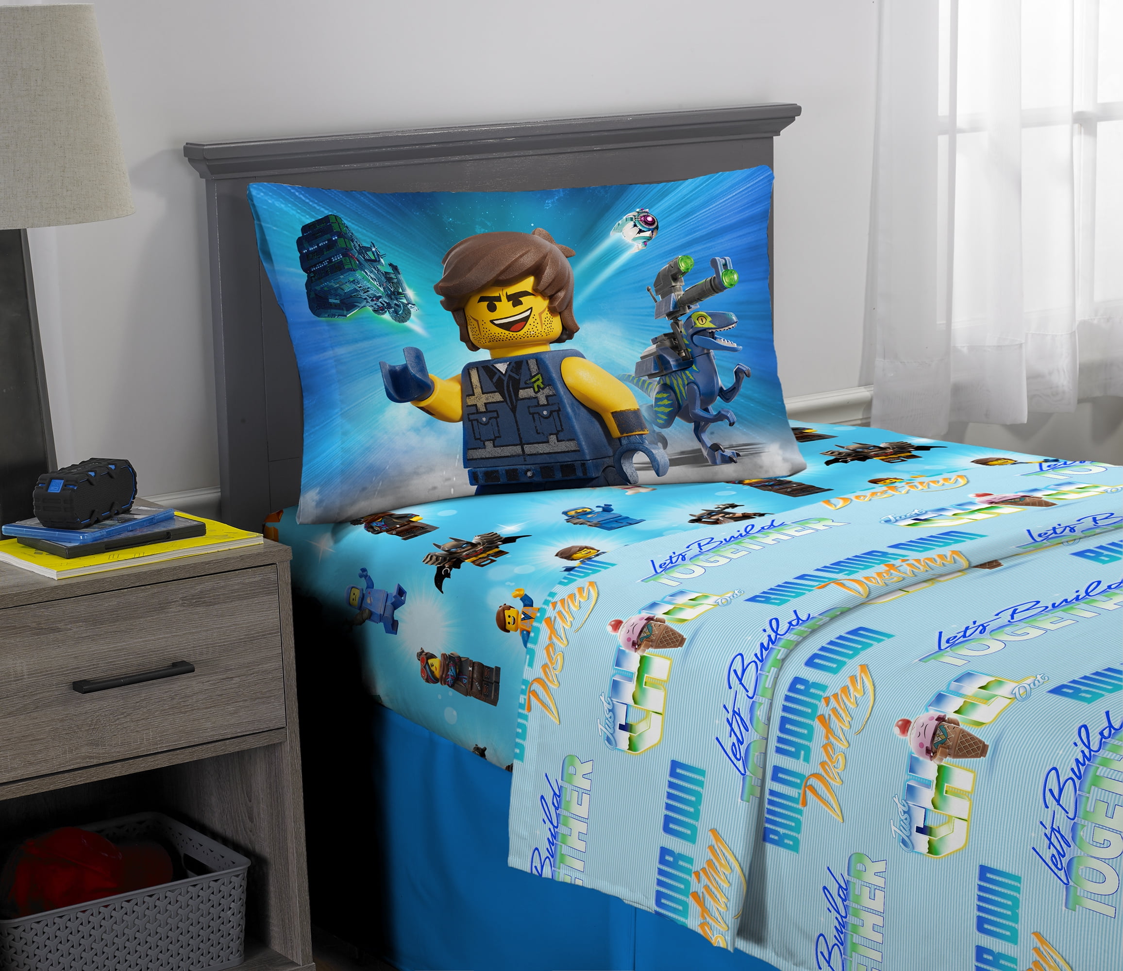 LEGO Kids 85 Thread Count Blue Cartoon Characters Microfiber Sheet Sets