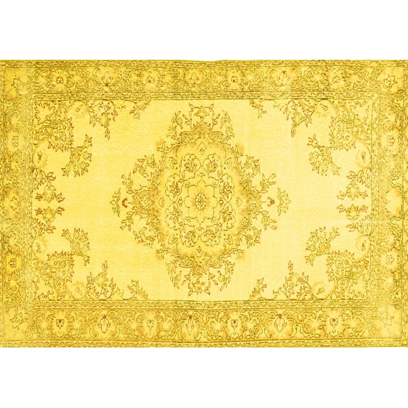 Ahgly Company Indoor Rectangle Abstract Yellow Contemporary Area Rugs, 2' x 3'