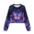 thumbnail image 6 of Xoenoiee Butterfly Rose Daisy Flower Print Girls Crop Tops Casual Long Sleeve Sweatshirt Crew Neck Cute Pullover Relaxed Fit Tops, 5-6 Years, 6 of 7