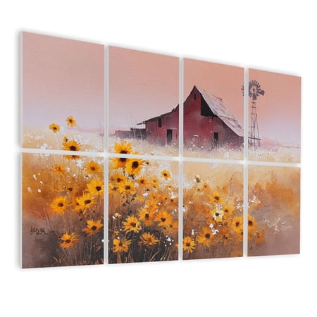 8 Pack Art Acoustic Panels Sound Absorbing Tranquil Western Landscape Sunflowers Windmill Decorative Soundproof Wall Panels Self Adhesive for Bedroom Home Office 48 x32