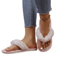 thumbnail image 6 of NexTorq Thong Slippers for Women Flip Flop Slippers House Slippers With Cozy Textured Fleece Upper Fuzzy Plush Lining Open Toe Comfortable Slip On Lightweight Indoor Bedroom Home Shoes Ladies, Beige, 6 of 7