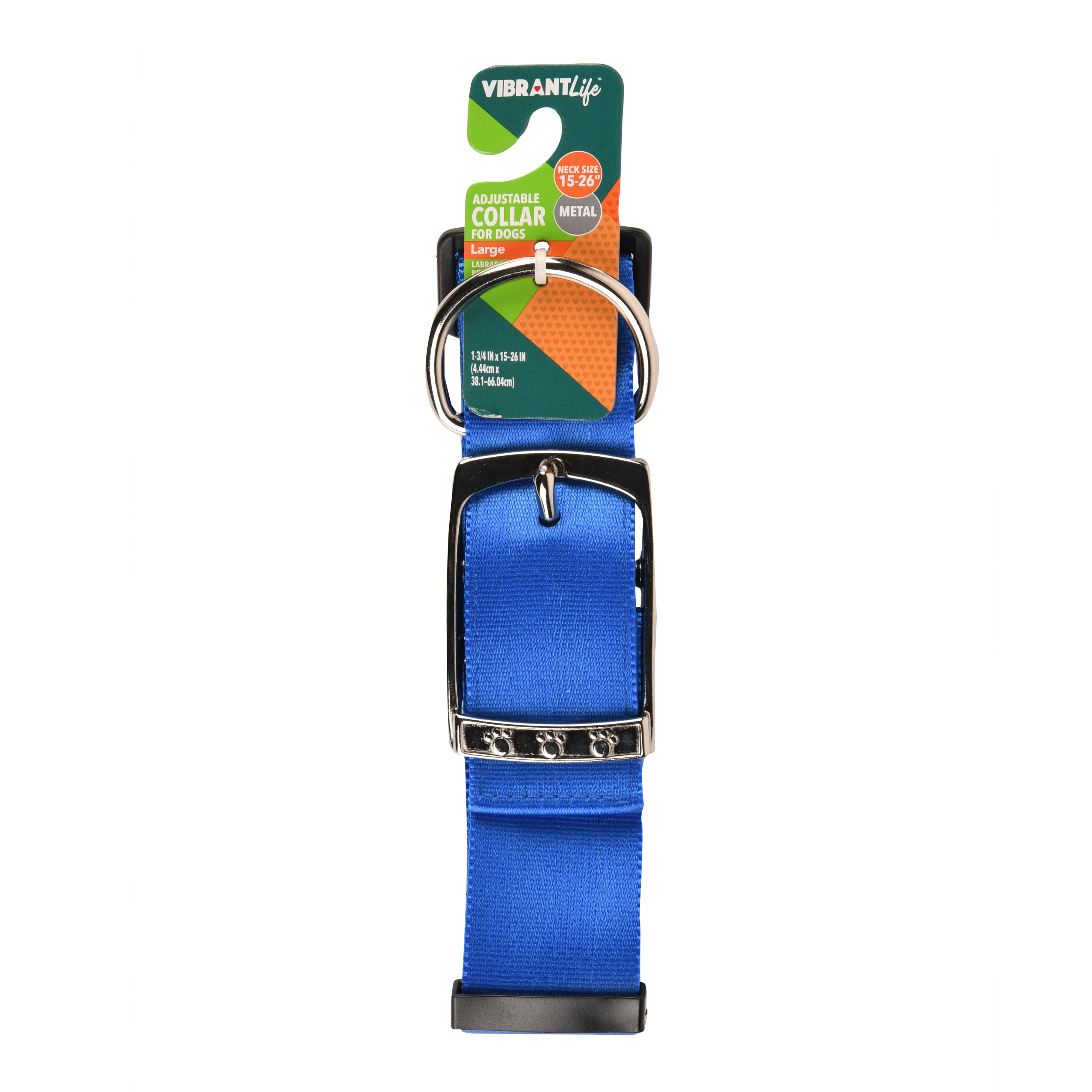 Vibrant Life Adjustable Blue Dog Collar with Metal Clasp, Large, 1526