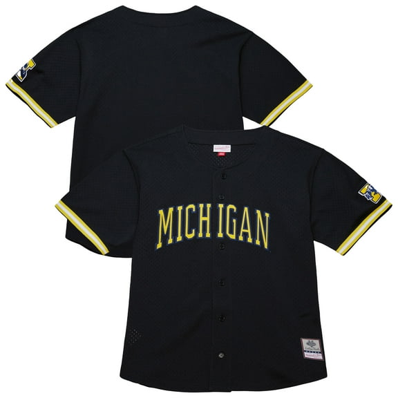 Men's Mitchell & Ness Black Michigan Wolverines On The Clock Full-Button Fashion Jersey