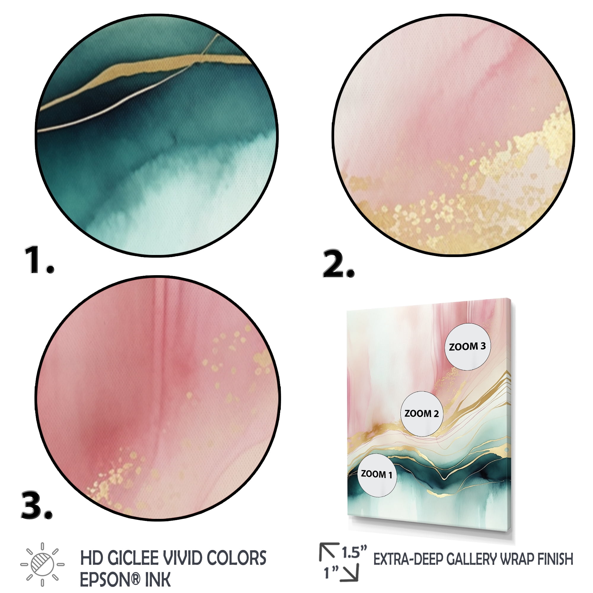 Designart Abstract Geode Pink And Green Marble II Canvas Wall Art