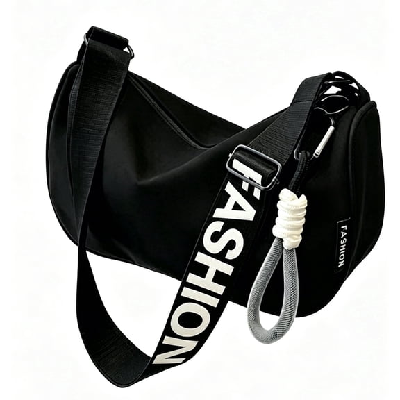 Large Capacity Dumpling Crossbody Bag for Women and Men - Trendy Streetwear Messenger Bag with Adjustable Wide Letter Strap, Water-Resistant Shoulder Bag for Travel and Daily Use