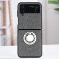 thumbnail image 1 of Allytech Case for Samsung Galaxy Z Flip4 5G (Release 2022) ,Classic Cloth Texture PU Leather Portable Finger Ring Kickstand Shockproof Folding Phone Case Cover,Gray, 1 of 12