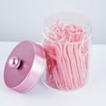 thumbnail image 2 of ABCISI 3 Pack Qtip Holder - Apothecary Jars with Lids, Bathroom Organizers and Wooden Waterproof Tray for Cotton Balls,Swabs,Floss Picks,Hair Ties,Pink Clear Vintage Bathroom Decor Jar Set (Pink), 2 of 7