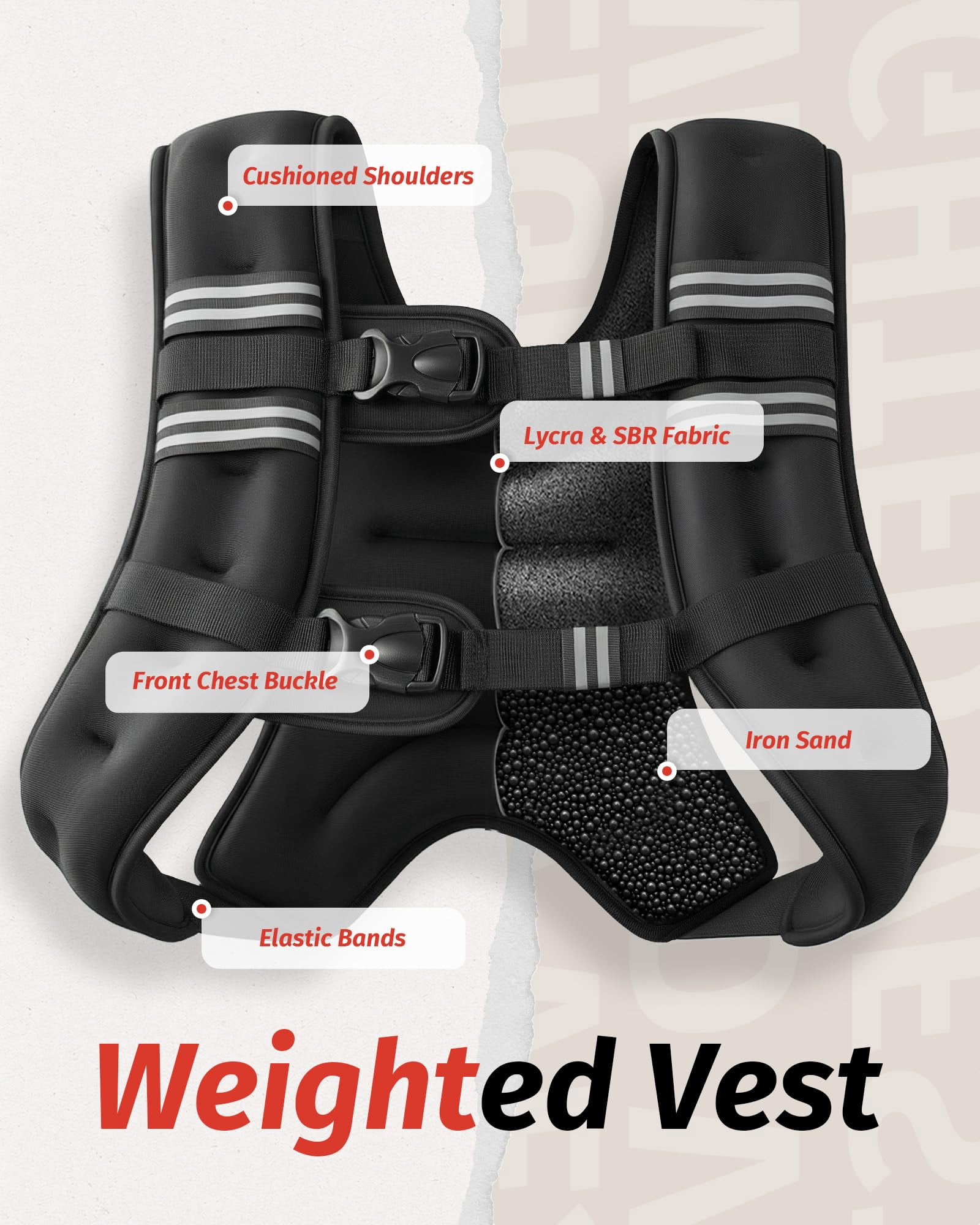 6lb/8lb/12lb/16lb/20lb/25lb/30lb Weight Vest with Reflective Stripe for Workout, Strength Training, Running, Fitness, Muscle Building, Weight Loss, Weightlifting