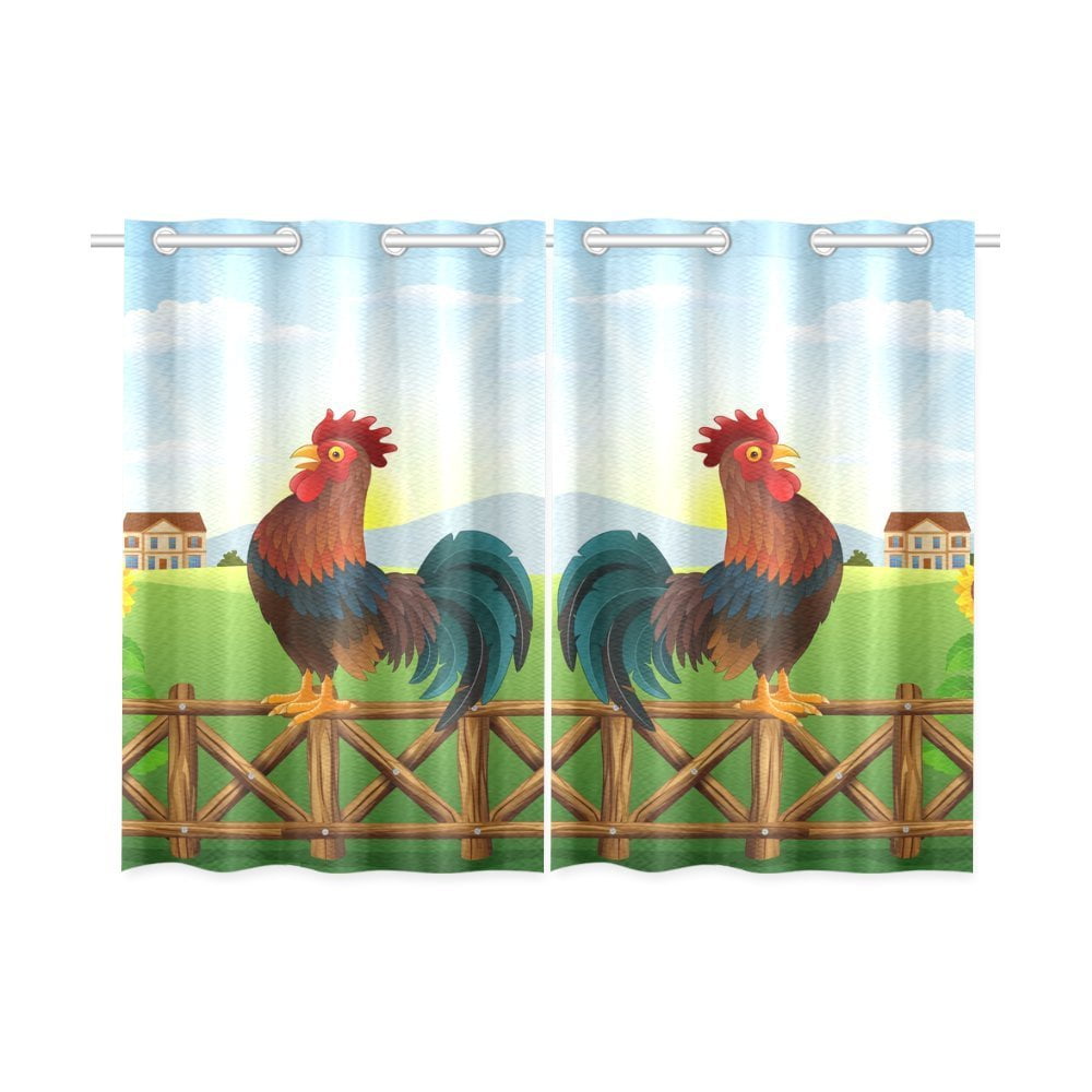 MYPOP Rooster Crowing Window Curtain Kitchen Curtain 26x39 inches (Two