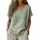 thumbnail image 2 of Craaazy Women Casual Loose Fit Blouse, Solid Color Short Sleeve Cotton Linen Tops, Comfy Round Neck Tunic for Daily Wear Gifts, 2 of 6