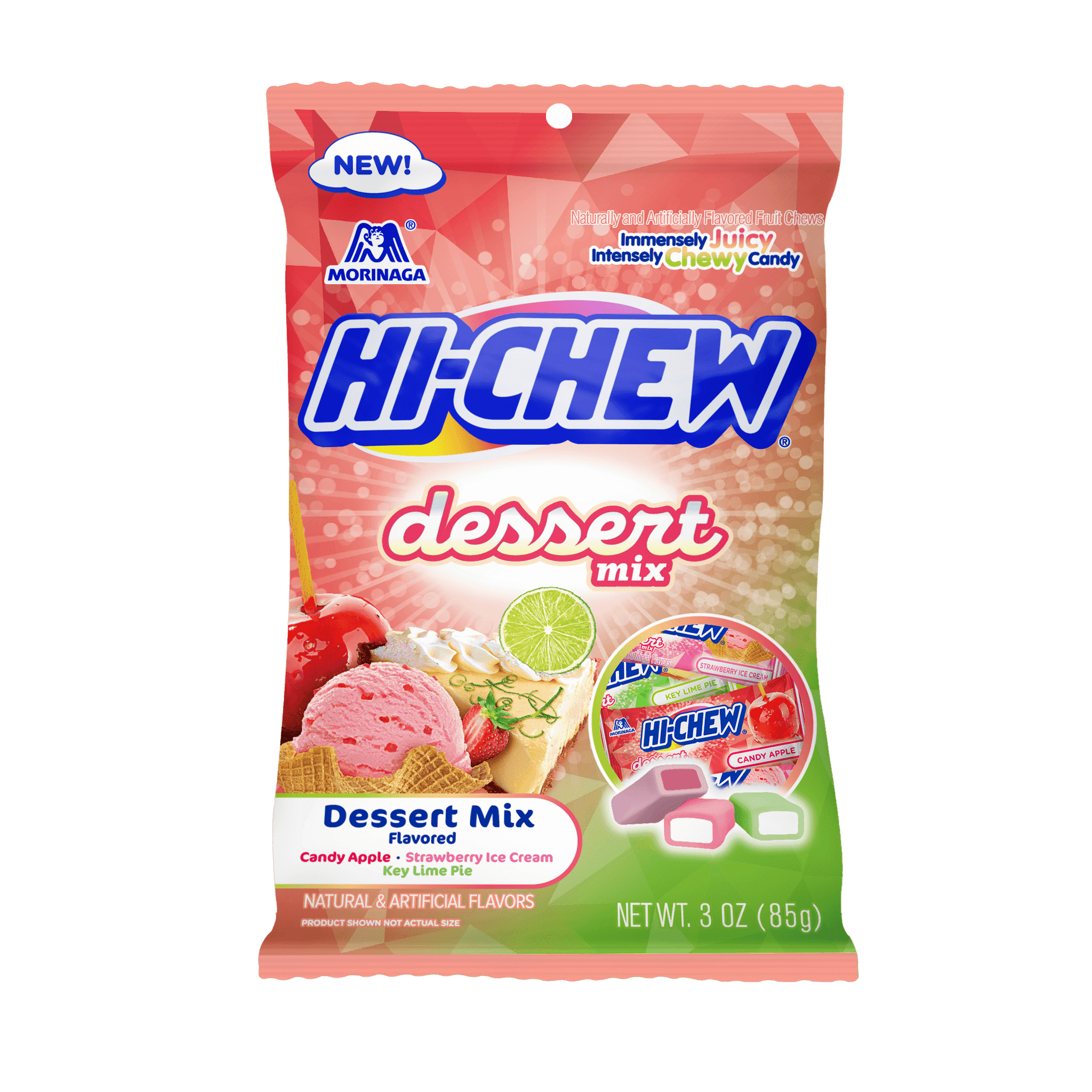 HI-CHEW Dessert Mix, 6 Bags, 3oz Each - Apple, Key Lime Pie, Strawberry Ice Cream - Unique Fun Soft & Chewy Candy - Immensely Creamy Fruity Candy Flavors - Individually Wrapped for Sharing