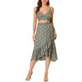 thumbnail image 2 of Allegra K Women's V Neck Spaghetti Strap Crop Top & Floral Ruffle Wrap Skirt Set, 2 of 6