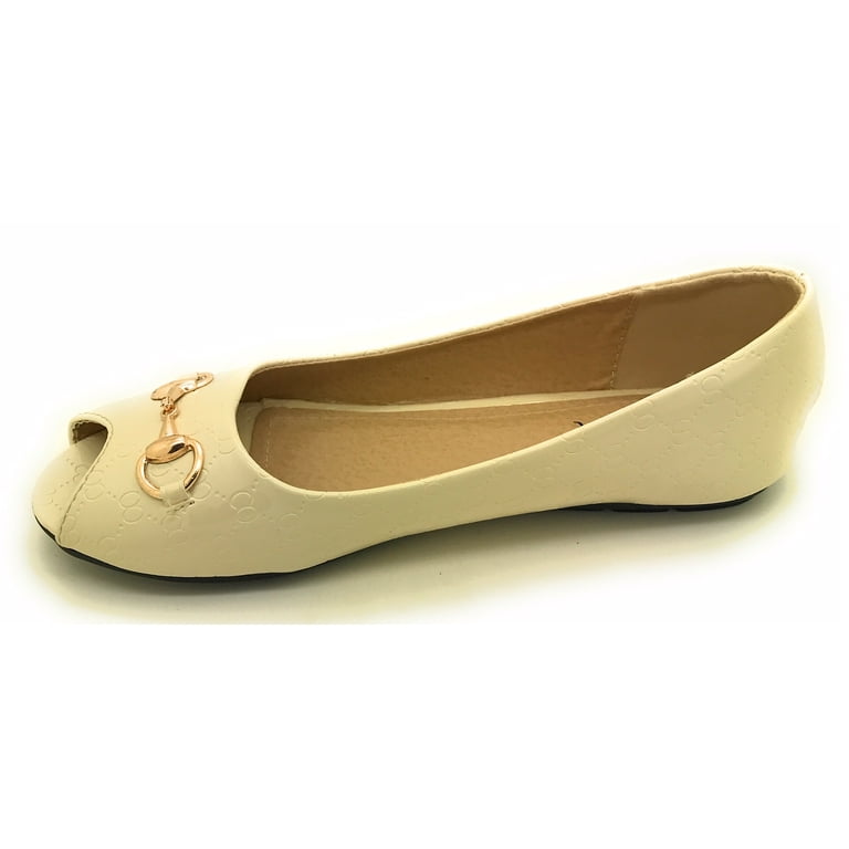 フラットシューズ ^Victoria Shoes^ Kung Fu Casa Ballerina 1080910BEIGE 5007667 Victoria K Open Toe Gold Buckle Ballerina Flats (Women