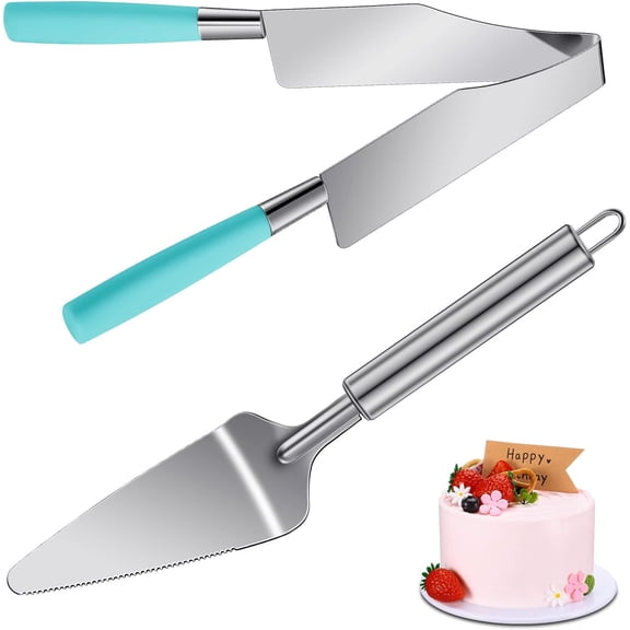 2 Pieces Cake Slicer Cutter Multi Function Stainless Steel Cake Spatula Stainless Steel Cake Server Set for Cakes Pie Desserts Pizza (Blue)