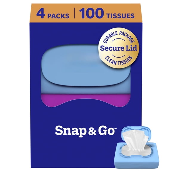 Snap & Go Ultra Soft Facial Tissues, 4 Packs, 25 Tissues per Pack