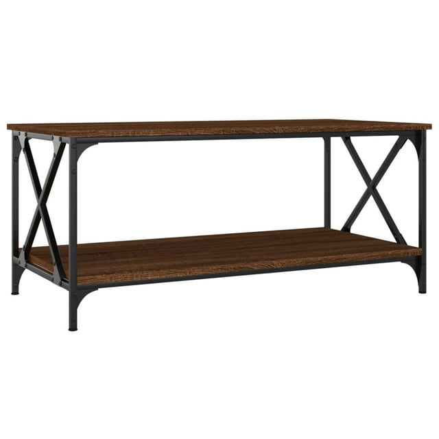 Mesa de café VidaXL de roble marrón moderna con marco de hierro