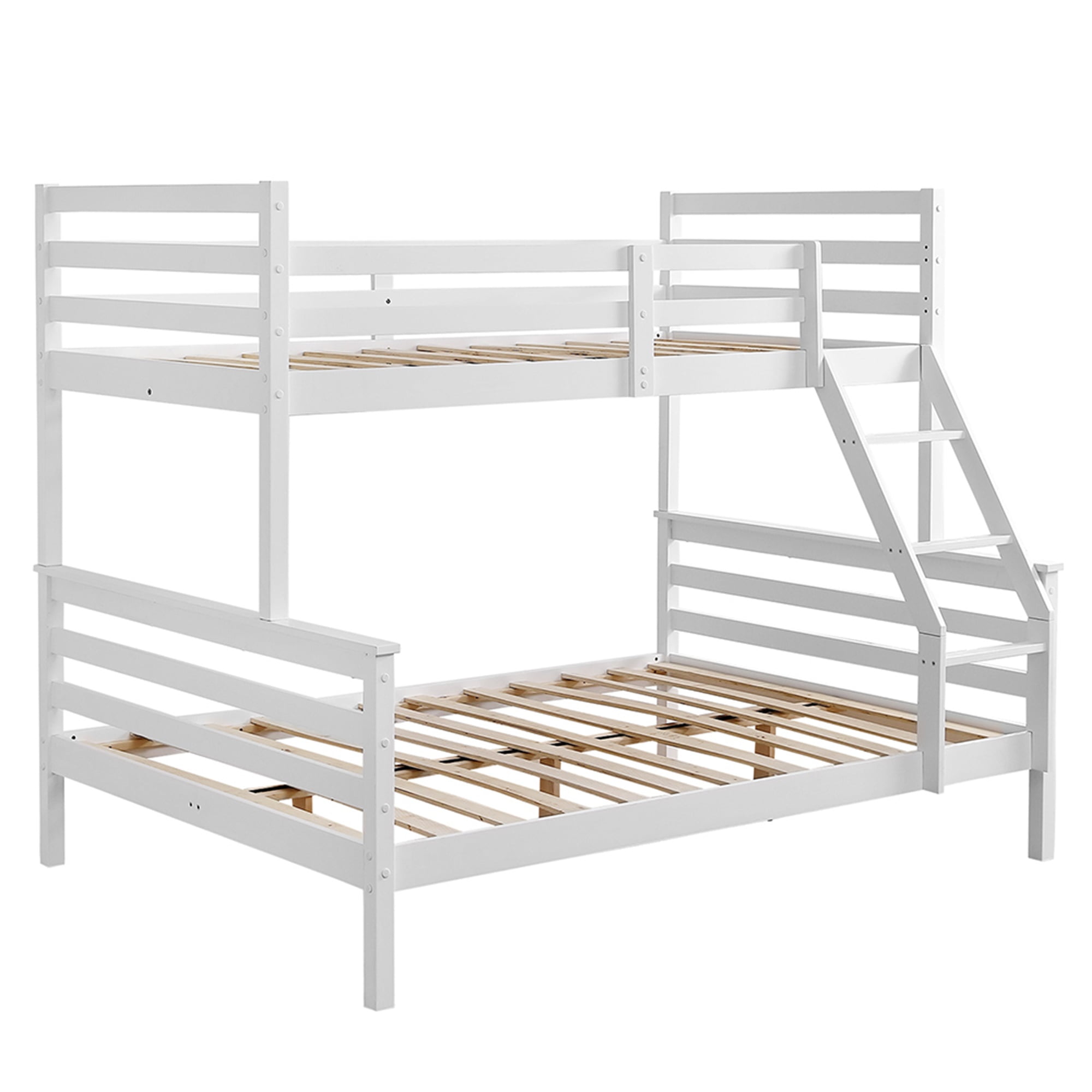 Kadyn Bunk Low Bed with Ladder, Wooden Bunk Bed with Safety Rails for Kids, Teens, Bedroom Furniture that Detaches into a Single Bunk, White Solid Wood Bunk Bed