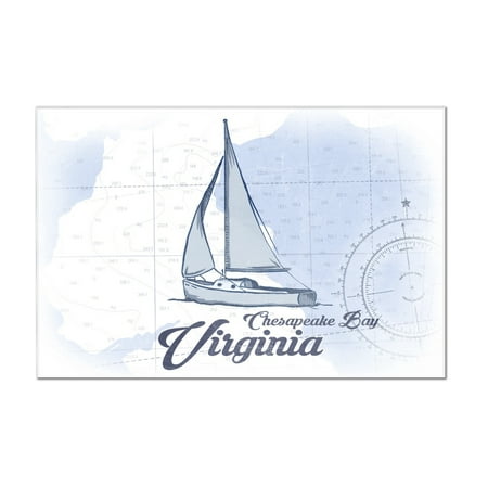 Chesapeake Bay, Virginia - Sailboat - Blue - Coastal Icon - Lantern Press Artwork (12x8 Acrylic Wall Art Gallery