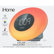 iHome FM Color Changing Alarm Clock Radio with USB Port Silver Speakers and Alarm Clocks