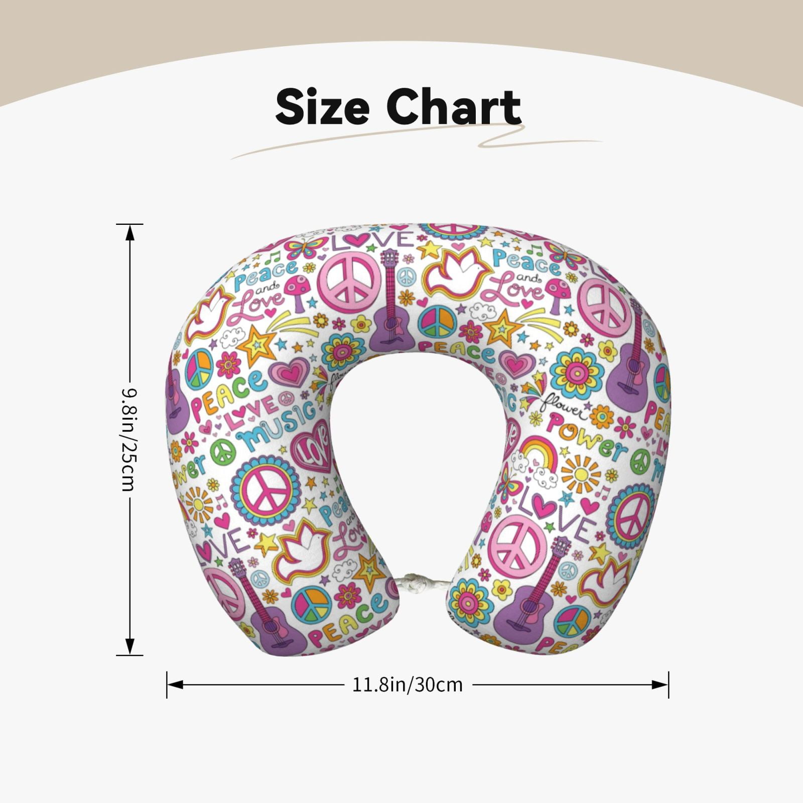 Xecao Peace Love and Dove Flower Power Print Memory Foam Cervical Neck Pillow Versatile U-Shaped Pillows for Home,Office,Camping,Travelling,Soft Washable Cover