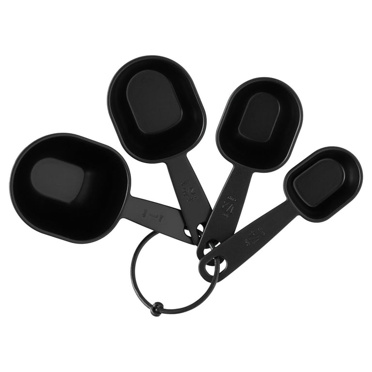 Plastic Measuring Cups And Spoons (11 Pcs, Black) With Butterfly Shape  Holder (2646)