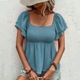 thumbnail image 3 of Women's Tops, Womens Summer Peplum Tops Square Neck Ruffle Trim Short Sleeve Shirred Babydoll Blouse Smocked Dressy Casual Shirts, 3 of 4