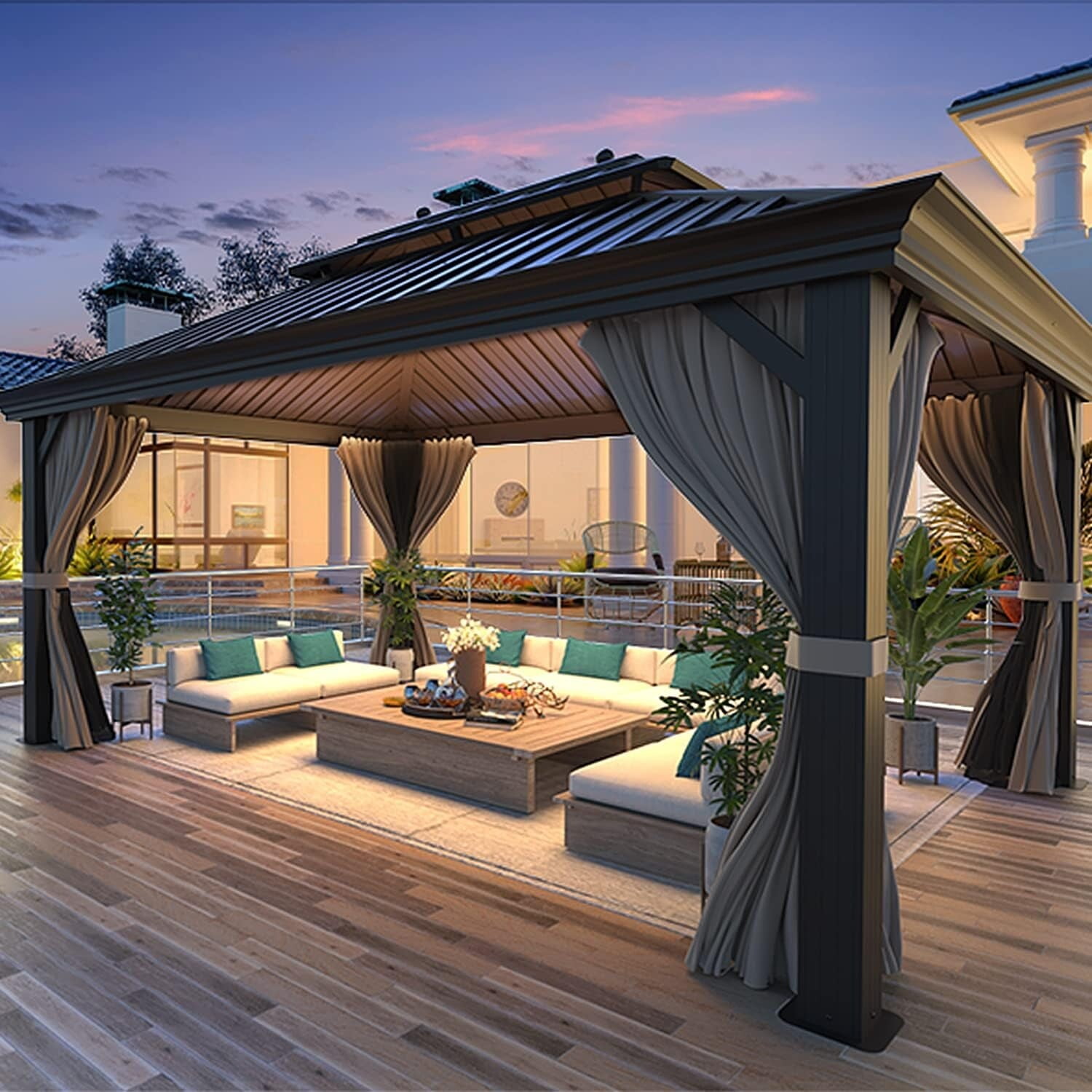 HWG20033 Outdoor Galvanized Steel Hardtop Patio Gazebo Pergola w