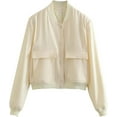 thumbnail image 2 of ORUYROP Women's Fashion Cropped Button Down Lightweight Cropped Bomber Jacket Varsity Shacket with Side Pockets, 2 of 7
