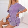 thumbnail image 4 of Pijama de verano for mujer, de manga corta a rayas, informal, cómodo, conjunto de 2 piezas for el hogar, 4 of 7