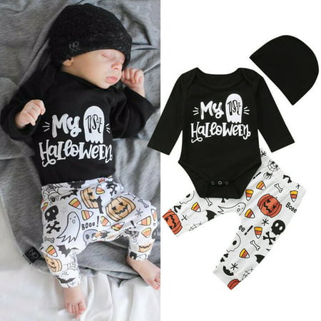 Newborn Baby Boy Girl My 1st Halloween Romper Jumpsuit Pants Outfits Set Clothes