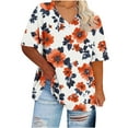 thumbnail image 4 of Plus Size 4X Women's Summer Short Sleeve Tops Under $10 Free Shipping Casual Loose Flower Print Blouses, 4 of 5