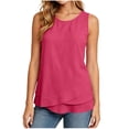 thumbnail image 2 of Noric Women's Cotton Linen Sleeveless Crew Neck Tank Tops Casual Summer Loose Fit Layered Hem Pullover Tops, 2 of 6