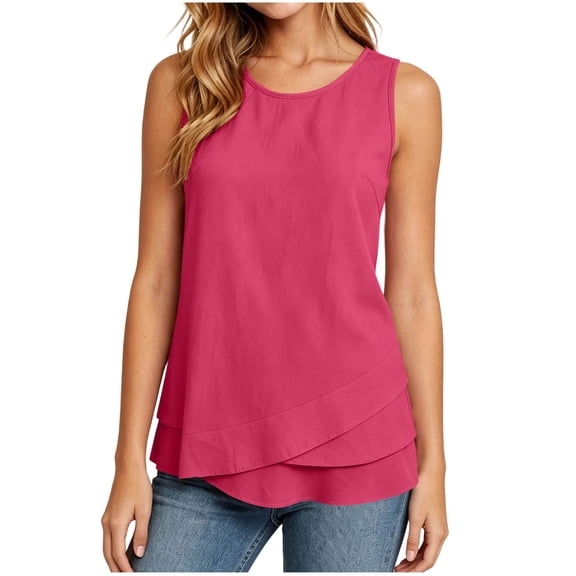 HAiming Cotton Linen Tank Tops for Women Sleeveless Tiered Shirts Comfy Loose Solid Color Casual Scoop Neck Tee Summer Vacation Tops